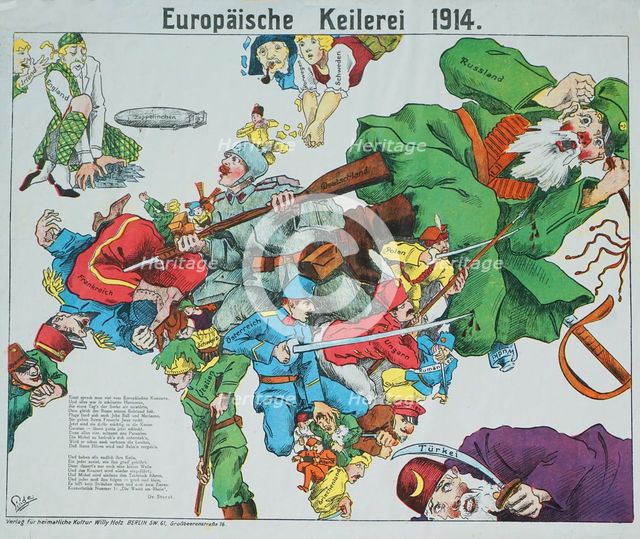 European brawling 1914. European satirical map, 1914. Creator: Anonymous.