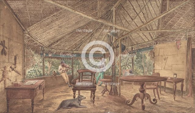 European Men in an African Jungle Lodge, 1886. Creator: Anon.