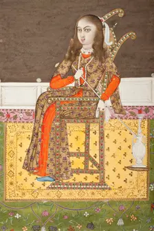 European Woman Seated on a Terrace Smoking a Venetian Style Water Pipe..., between c1760 and c1775. Creator: Follower of Mir Kalan Khan
