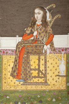 European Woman Seated on a Terrace Smoking a Venetian Style Water Pipe..., between c1760 and c1775. Creator: Follower of Mir Kalan Khan