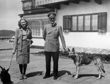 Eva Braun and Adolf Hitler, with their two dogs Wulf and Blondi at the Berghof, 1942