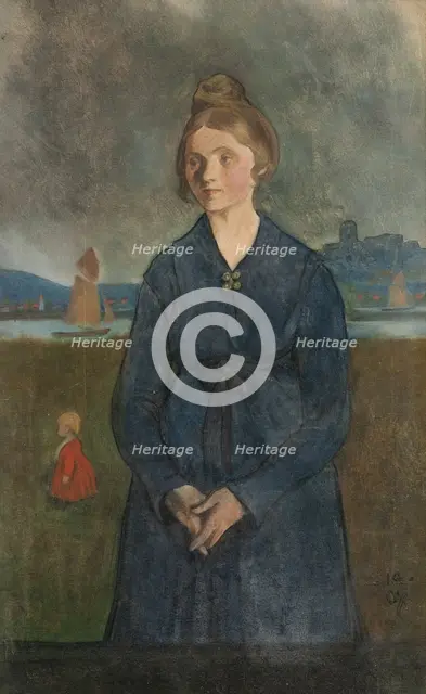 Eva with Bohus fortress in the background, 1907. Creator: Ivar Arosenius.