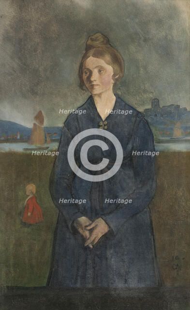 Eva with Bohus fortress in the background, 1907. Creator: Ivar Arosenius.