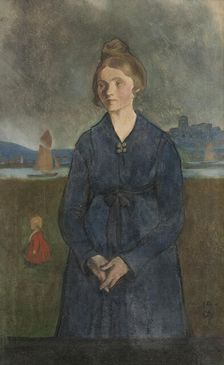Eva with Bohus fortress in the background, 1907. Creator: Ivar Arosenius