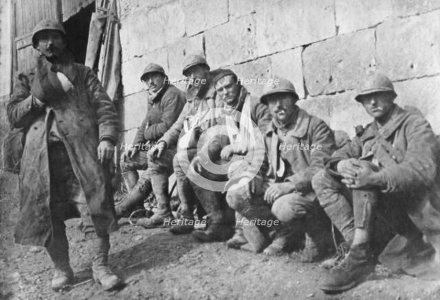 Evacuated French wounded after the battle at Plessis-de-Roye, Picardy, France, 30 March 1918. Artist: Unknown