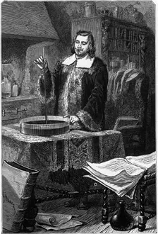 Evangelista Torricelli, Italian physicist, inventing the mercury barometer, 1643 (1873). Creator: Unknown