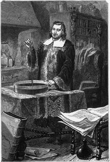 Evangelista Torricelli, Italian physicist, inventing the mercury barometer, 1643 (1873)