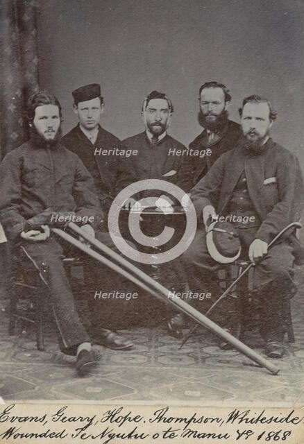 Evans, Geary, Hope, Thompson, Whiteside, wounded Te Ngutu o te Manu 1868,  c.1900. Creator: William Francis Gordon.