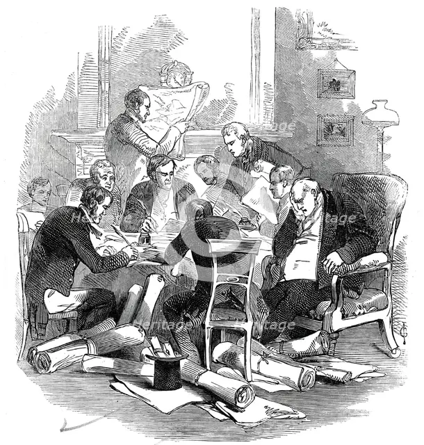 Eve of the 30th - correcting plans at a tavern, 1845. Creator: Unknown.