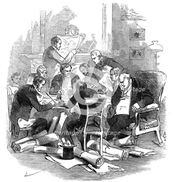Eve of the 30th - correcting plans at a tavern, 1845. Creator: Unknown.