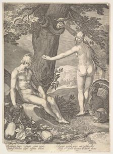 Eve Giving Adam the Forbidden Fruit; from "The Story of Adam and Eve". Creator: Jan Saenredam