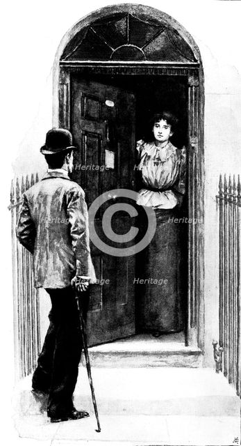 Eve's Ransom...: "I believe Miss Madden lives here?", 1895. Creator: George Meisenbach.