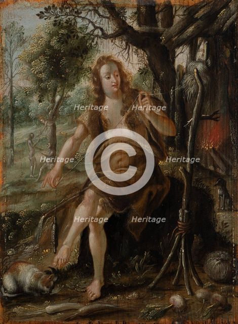 Eve Spinning, 1600-1625. Creator: Monogrammist SI.