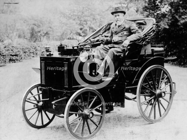 Evelyn Ellis driving an 1895 Panhard, (1895?). Artist: Unknown