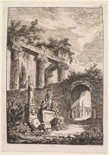 Evenings in Rome: The Statue in Front of Ruins, 1763-1764. Creator: Hubert Robert (French, 1733-1808)