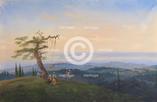 Evening Amusements outside the Gates of Constantinople, 1841. Artist: Bossoli, Carlo (1815-1884)