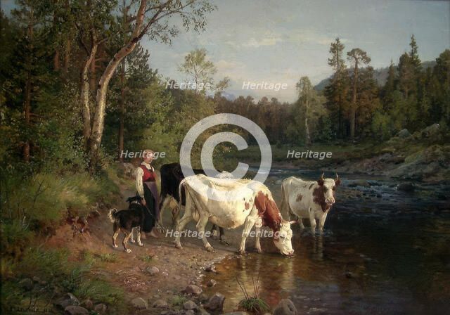 Evening at the Riverside, 1870. Creator: Anders Monsen Askevold.