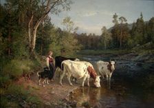 Evening at the Riverside, 1870. Creator: Anders Monsen Askevold