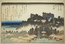 Evening Bell at Ikegami (Ikegami no bansho), from the series "Eight Views in the..., c. 1837/38. Creator: Ando Hiroshige