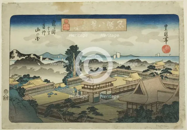 Evening Bell at Kamakura, View of the Mountains of Awa Province from Tsurugaoka (Ka ..., c. 1833/34. Creator: Utagawa Toyokuni II.
