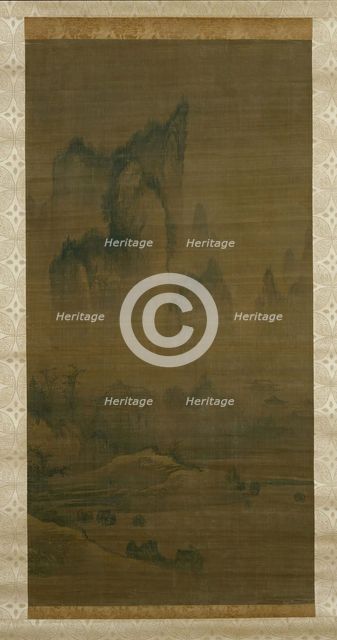 Evening bell from mist-shrouded temple; Autumn moon over Lake Dongting (right), ca. 1450-1500. Creator: Unknown.