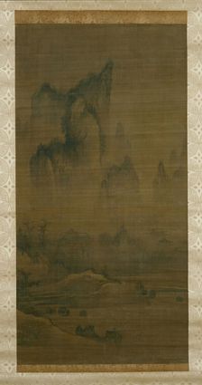 Evening bell from mist-shrouded temple; Autumn moon over Lake Dongting (right), ca. 1450-1500. Creator: Unknown