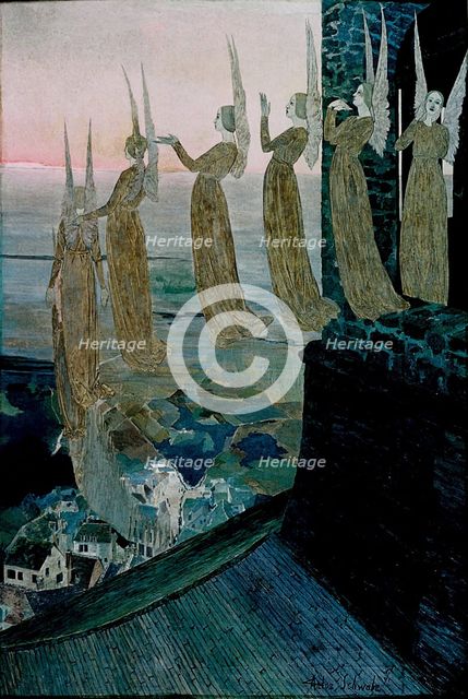 Evening bells, 1891. Creator: Schwabe, Carlos (1866-1926).