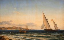 Evening by the Mediterranean; In the background Marseilles and oen If, 1854. Creator: Emanuel Larsen