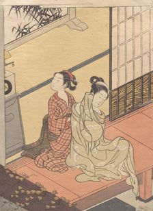 Evening Chime of the Clock (Tokei no bansho), from the series Eight Parlor Views (Za..., ca. 1766. Creator: Suzuki Harunobu