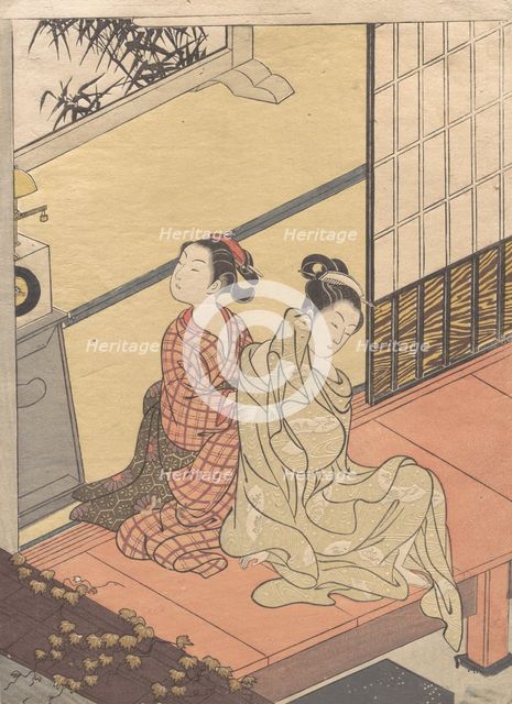 Evening Chime of the Clock (Tokei no bansho), from the series “Eight Parlor Views” (Za..., ca. 1766. Creator: Suzuki Harunobu.