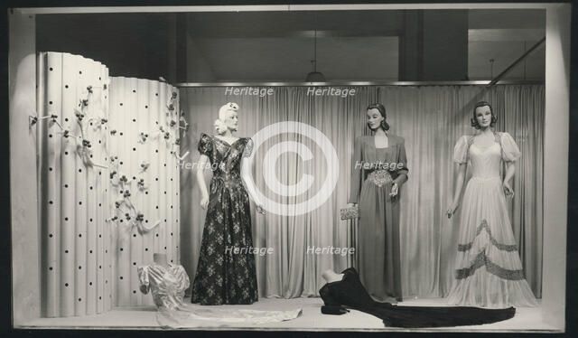 Evening dresses in a shop window, Landskrona, Sweden, 1940. Artist: Unknown