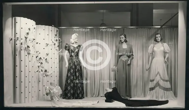 Evening dresses in a shop window, Landskrona, Sweden, 1940. Creator: Unknown.