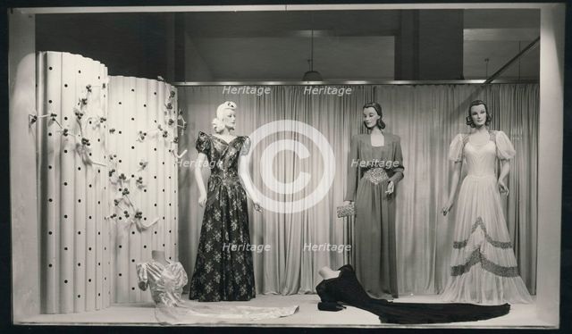 Evening dresses in a shop window, Landskrona, Sweden, 1940. Creator: Unknown.