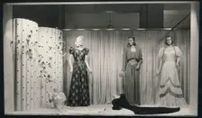 Evening dresses in a shop window, Landskrona, Sweden, 1940. Creator: Unknown