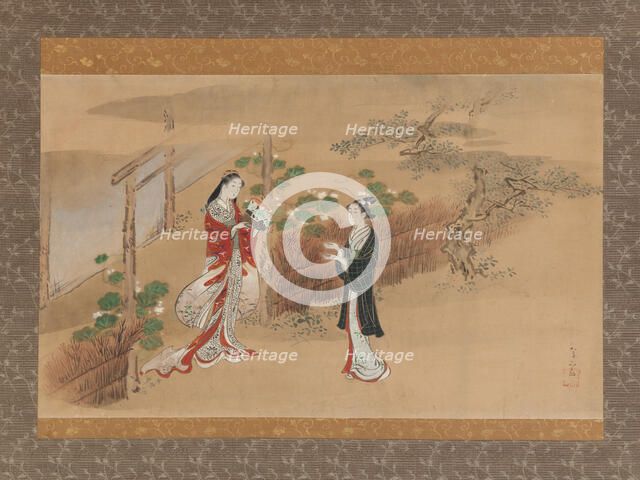 Evening Faces (Yugao) chapter from The Tale of Genji (Genji monogatari), 18th century. Creator: Kawamata Tsunemasa.