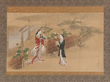 Evening Faces (Yugao) chapter from The Tale of Genji (Genji monogatari), 18th century. Creator: Kawamata Tsunemasa