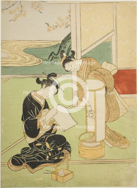 Evening Glow of a Lamp (Andon no sekisho), from the series "Eight Views of the Parlor..., c. 1766. Creator: Suzuki Harunobu.