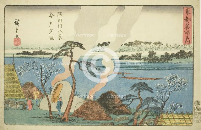 Evening Glow at Imado, Eight Views of the Sumida River (Sumidagawa hakkei, Imado,..., c. 1840/42. Creator: Ando Hiroshige.