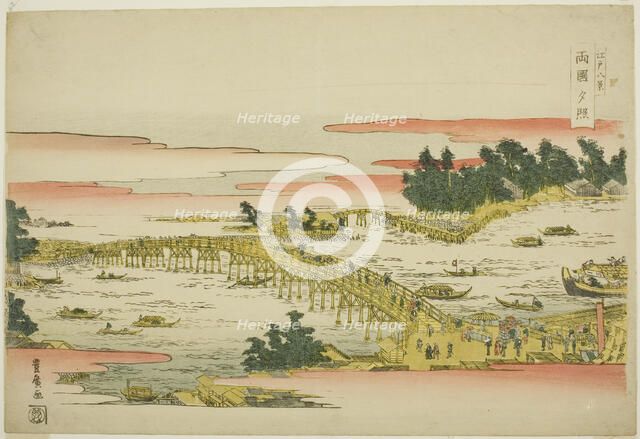 Evening Glow at Ryogoku Bridge (Ryogoku sekisho), from the series "Eight Views of...", c. 1804/18. Creator: Utagawa Toyohiro.