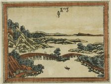 Evening Glow at Seta (Seta no sekisho), from the series Eight Views of Omi in Etching..., 1804/16. Creator: Hokusai