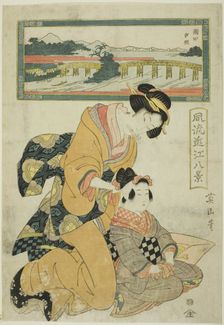 Evening Glow at Seta (Seta sekisho), from the series "Fashionable Eight Views of.., c. 1814/17. Creator: Kikukawa Eizan