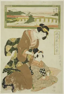 Evening Glow at Seta (Seta sekisho), from the series "Fashionable Eight Views of..., c. 1814/17. Creator: Kikukawa Eizan