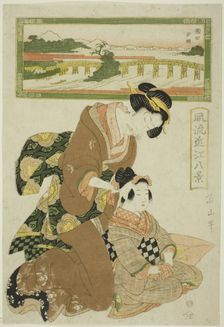 Evening Glow at Seta (Seta sekisho), from the series "Fashionable Eight Views of..., c. 1814/17. Creator: Kikukawa Eizan
