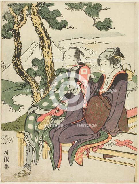 Evening Glow for Date no Yosaku and Seki no Koman, from the untitled series known as..., 1801-04. Creator: Hokusai.