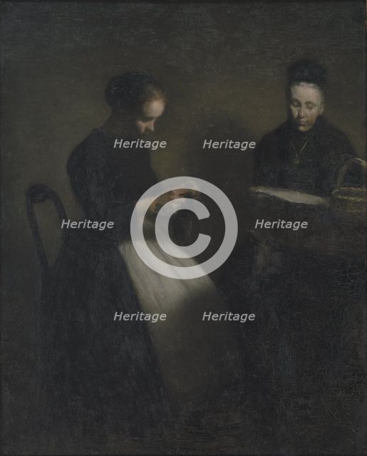 Evening in the Drawing Room. The Artist's Mother and Wife, 1891. Creator: Vilhelm Hammershøi.