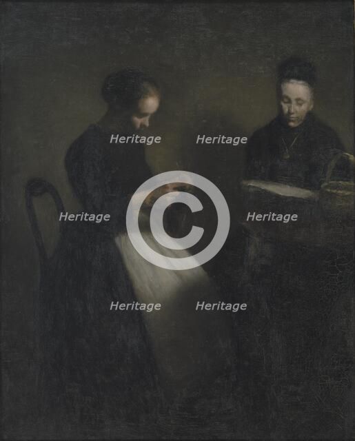 Evening in the Drawing Room. The Artist's Mother and Wife, 1891. Creator: Vilhelm Hammershøi.