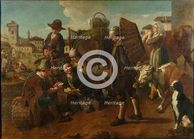 Evening in the Town Square, c1750. Creator: Ceruti, Giacomo Antonio (1698-1767).