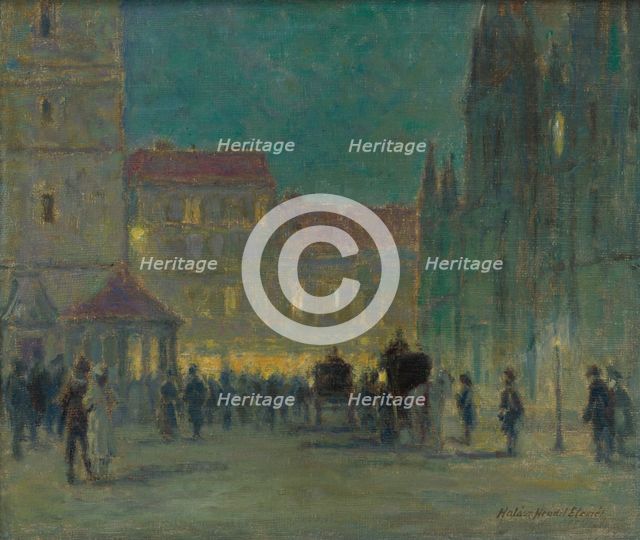 Evening in front of the St. Elisabeth Cathedral, around 1943. Creator: Elemír Halász-Hradil.
