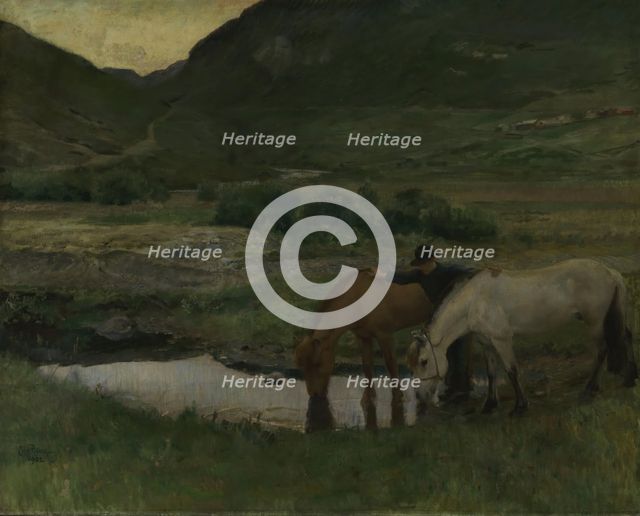 Evening in Skogstad in Valdres, 1902. Creator: Eilif Peterssen.