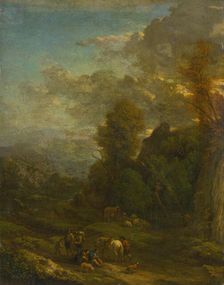Evening landscape with travellers, c1700. Creator: Cornelis Huysmans